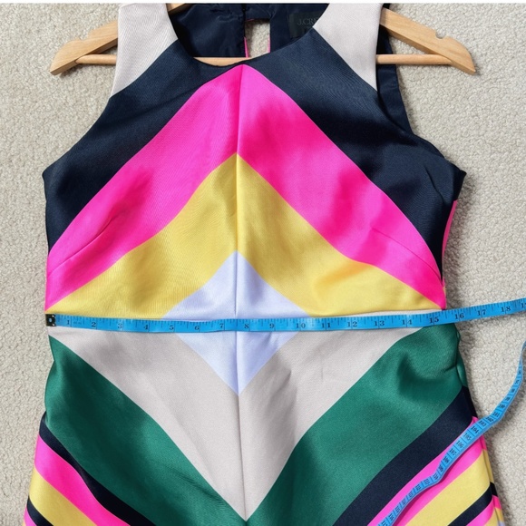J Crew Petite Shift Dress Colorful Stripe Sleeveless Zip Back Pink Yellow Navy - Picture 10 of 15